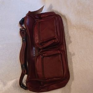 Union-code genuine leather cross body sling bag red wine color